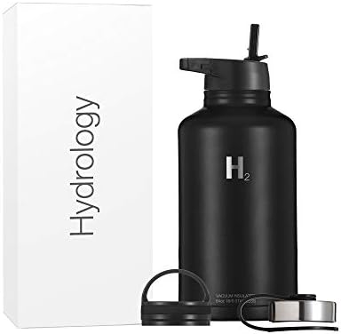  Ydrology Water Bottle - 18 Oz, 22 Oz, 32 Oz, 40 Oz, Or 64 Oz With 3 LIDS Double Wall Vacuum Insulated Stainless Steel Wide Mouth Sports Hot & Cold Thermos (22 Oz, Pacific Blue)