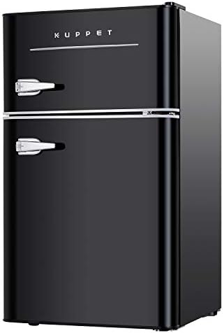  Retro Mini Refrigerator 2-Door Compact Refrigerator For Dorm, Garage, Camper, Basement Or Office, 3.2 Cu.Ft (Black)