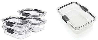 Rubbermaid 8-Piece Brilliance Glass Food Storage Containers With Lids For Lunch, Meal Prep, And Leftovers, Dishwasher And Oven Safe, Clear/Grey
