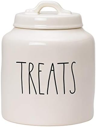  Ae Dunn Ceramic Cookie Jar, Dog Biscuit Kitchen Canister With Lid, Hand-Lettered “Treats” Snack Jar