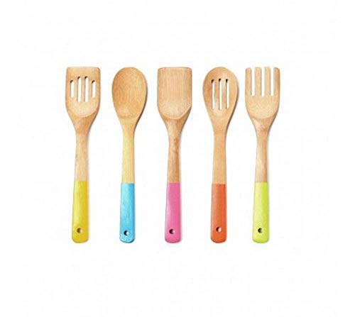 Premier® Housewares Kitchen Utensil Set, Pastel Handles 5 Piece, Bamboo, Multi/Coloured