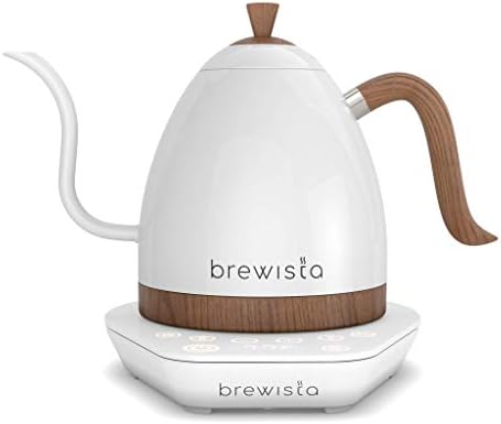  Artisan Electric Gooseneck Kettle, 1 Liter, For Pour Over Coffee, Brewing Tea, LCD Panel, Precise Digital Temperature Selection, Flash Boil And Keep Warm Settings (Pearl All White)
