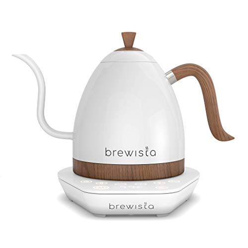  Artisan Electric Gooseneck Kettle, 1 Liter, For Pour Over Coffee, Brewing Tea, LCD Panel, Precise Digital Temperature Selection, Flash Boil And Keep Warm Settings (Pearl All White)