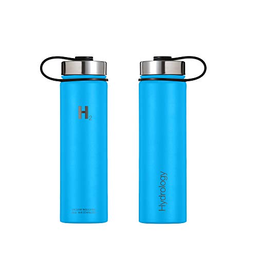  Ydrology Water Bottle - 18 Oz, 22 Oz, 32 Oz, 40 Oz, Or 64 Oz With 3 LIDS Double Wall Vacuum Insulated Stainless Steel Wide Mouth Sports Hot & Cold Thermos (22 Oz, Pacific Blue)