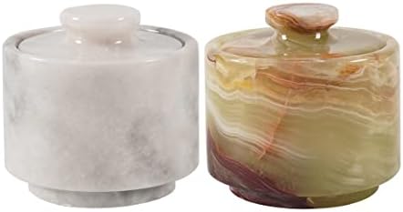  Arblous Krafts Stylish Marble White And Black 3.5 Oz Salt Cellar, Trinket Box And Condiment Pots 3" X 3" Kitchen Décor Salt Pepper Bowls Salt Container, Pinch Pots Tea Containers