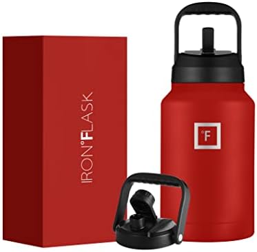  Ports Water Bottle - 128 Oz/One Gallon, 2 Lids, Straw And Spout, Leak Proof, Vacuum Insulated Stainless Steel, Hot Cold, Double Walled, Simple Thermo Mug, Metal Canteen Jug Growler
