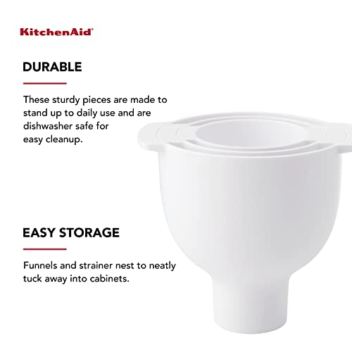 KitchenAid Set Of 5 Kitchen Funnel Set, With Removable Strainer And Removable Spout,White