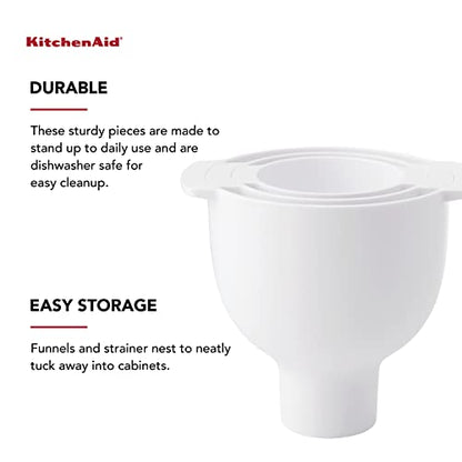 KitchenAid Set Of 5 Kitchen Funnel Set, With Removable Strainer And Removable Spout,White