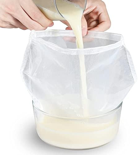  Nut Milk Bag For Straining - Reusable Fine BPA-Free Strainer Bag, Cheesecloth Unbleached Bag, Yogurt Strainer, Juice Filter& Cold Brew Coffee Filter,Washable Reusable Almond Strainer (9"X12", 2Pcs)