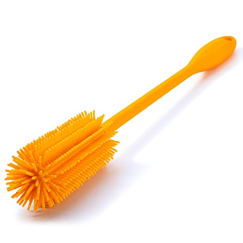  Silicone Bottle Brush, Water Bottle Cleaner Brush With Long Handle, Perfect For Cleaning Narrow Neck Containers, Vacuum Sports Bottle, Tumblers, Flask, Glassware (1 Pack, Orange)