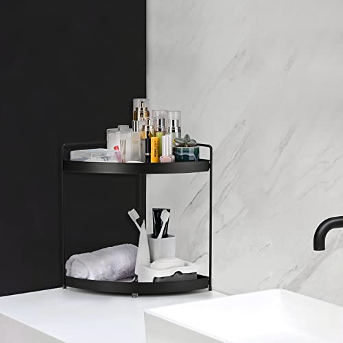  Lvssci 2 Tier Corner Shelf Rack Kitchen Counter Cabinet Bathroom Organizer Makeup Cosmetic Countertop Organization And Storage Under Sink Organizers Perfume Trays For Dresser Black