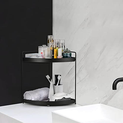  Lvssci 2 Tier Corner Shelf Rack Kitchen Counter Cabinet Bathroom Organizer Makeup Cosmetic Countertop Organization And Storage Under Sink Organizers Perfume Trays For Dresser Black