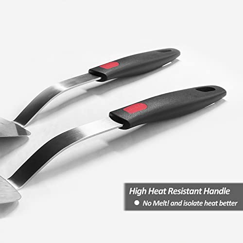  Stainless Steel Flexible Spatula Turner, VOVOLY Thin Metal Spatula For Cast Iron Skillet, Thin Blade And Heat Resistant Silicone Handle, Great For Egg, Cookie, Meat, Crep, Medium