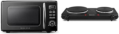  GLCMKZ09BKR09 Retro Countertop Microwave Oven, 0.9 Cu Ft, Black & Elite Gourmet EDB-302BF Countertop Dual Flat Burner, Electric Hot Burner, 1500 Watts (Black)