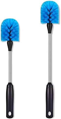  Tainless Steel Bottle Brush, 2 Pack Long Handle Water Bottle Scrubbing Brush, Built For Cleaning Sports Bottles, Baby Bottles, Cups, Mugs, Glasswares, Tumblers, Wine Decanters, Flask, 13 In - 15 In