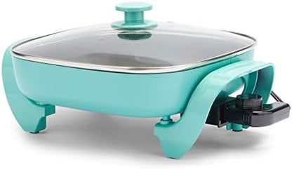  Healthy Ceramic Nonstick, 12" 5QT Square Electric Skillet With Glass Lid, Dishwasher Safe, Adjustable Temperature Control, PFAS-Free, Pink