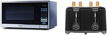  Hef Countertop Microwave, 1.1 Cubic Feet, Black With Stainless Steel Trim