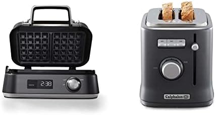  Intellicrisp Belgian Waffle Maker With LED Display Timer And Ceramic Cooking Plates, Makes 2 Waffles, Dark Stainless Steel