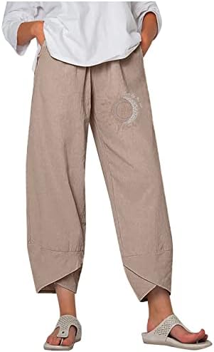  Capri Pants For Women Plus Size Cotton Linen Pockets Wide Leg Trousers Graffiti Print Relex Fit Beach Cropped Pants