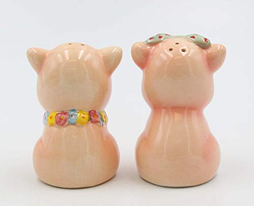  Fine Ceramic Happy Pigs Couple Salt & Pepper Shakers Set, 3-1/8" H