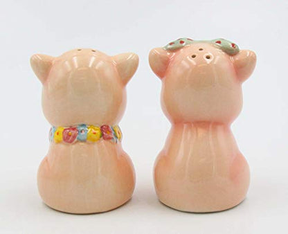  Fine Ceramic Happy Pigs Couple Salt & Pepper Shakers Set, 3-1/8" H