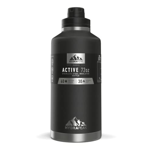  72 Oz Insulated Water Bottle - Large Stainless Steel Double Wall Vacuum Insulated Water Jug, Leak Proof & Spill Proof | 60 Hours Cold, 30 Hours Hot (Black)