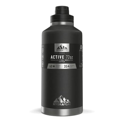  72 Oz Insulated Water Bottle - Large Stainless Steel Double Wall Vacuum Insulated Water Jug, Leak Proof & Spill Proof | 60 Hours Cold, 30 Hours Hot (Black)