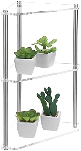 MyGift 3 Tier Clear Acrylic And Metal Tabletop Decorative Display Stand Desktop Corner Shelf, Tiered Bathroom Vanity Cosmetic Makeup Organization Shelves