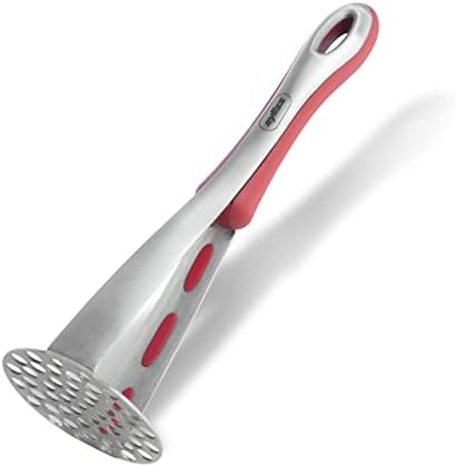 Zyliss Stainless Steel Potato Masher - Stainless Steel Metal Potato & Vegetable Masher - Silicone Bowl Scraper & Integrated Hanging Hook - Stainless Steel