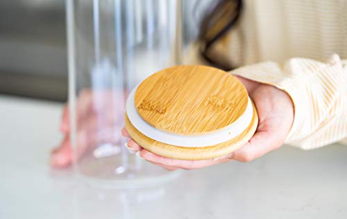  Glass Container With Lid, Bamboo Top (2.2 L) - Dry Food Storage Pasta Container Kitchen Canister For Bow Tie Pasta, Spaghetti, Macaroni, Rotini, Egg Noodles, Cookies, Candy, Flour