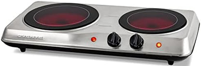  Vente Electric Double Infrared Burner 7.75 & 6.75 Inch Ceramic Glass Hot Plate Cooktop, 1700W Portable Countertop Stove With Temperature Control & Easy To Clean Stainless Steel Base, Silver BGI102S