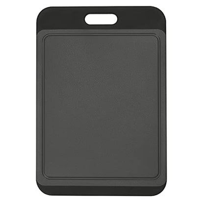  Cutting Board Plastic With Juice Grooves And One-Piece Non-Slip Silicone Handles, 14 X 9.5 X 0.4 Inch Kitchen Chopping Board, Dishwasher Safe BPA Free (Black+Grey)