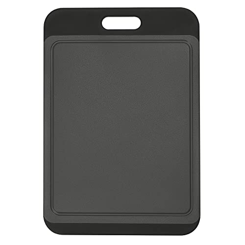  Cutting Board Plastic With Juice Grooves And One-Piece Non-Slip Silicone Handles, 14 X 9.5 X 0.4 Inch Kitchen Chopping Board, Dishwasher Safe BPA Free (Black+Grey)