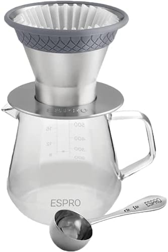  - BLOOM Pour Over Coffee Brewing Kit - Durable Thermal Brushed Stainless Steel Sleeve, Dual Filter Mode With Patented Micro-Filter, Premium Borosilicate Glass Carafe, Stainless Steel Measuring Scoop And 50 Paper Filters