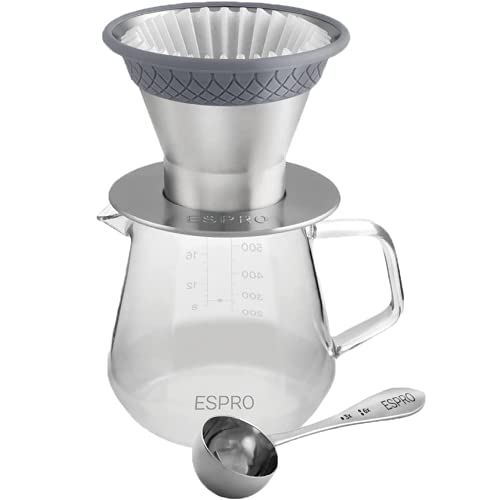  - BLOOM Pour Over Coffee Brewing Kit - Durable Thermal Brushed Stainless Steel Sleeve, Dual Filter Mode With Patented Micro-Filter, Premium Borosilicate Glass Carafe, Stainless Steel Measuring Scoop And 50 Paper Filters