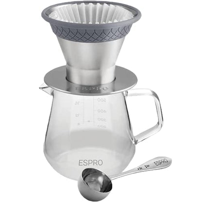  - BLOOM Pour Over Coffee Brewing Kit - Durable Thermal Brushed Stainless Steel Sleeve, Dual Filter Mode With Patented Micro-Filter, Premium Borosilicate Glass Carafe, Stainless Steel Measuring Scoop And 50 Paper Filters