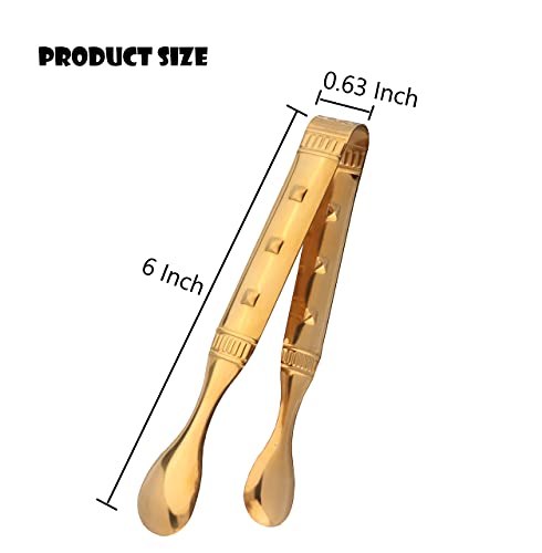  6-Pieces 6 Inch Gold Tongs Mini Tongs For Appetizers, Gold Serving Utensils Small Tongs For Serving Appetizers Ice Tongs Sugar Tongs