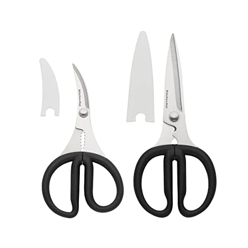 KitchenAid Stainless Steel All Purpose And Seafood Shears Set With Soft Touch Handles, 2 Piece, Black