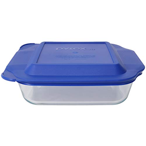  Pyrex Bundle - 4 Items: (1) 222 2qt Glass Dish With (1) 222-PC 2qt Blue Lid & (1) 233 3qt Glass Dish With (1) 233-PC 3qt Blue Lid