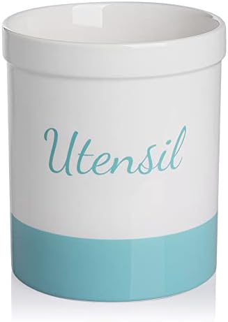 Kitchen Utensil Holder, 7.2" Ceramic Utensil Crock For Cooking Countertop, Housewarming, Wedding, Birthday Gift (Gray)