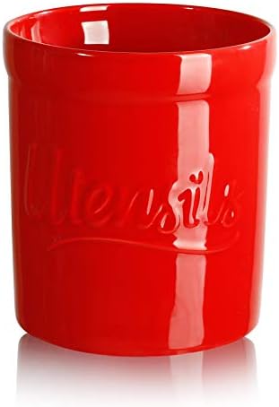  Sweese 811.104 Kitchen Utensil Holder, 7″ Large Porcelain Stable Utensil Caddy With Countertop Counter Utensil Organizer, Cooking Utensil Organizer Caddy For Farmhouse Kitchen Décor, Red
