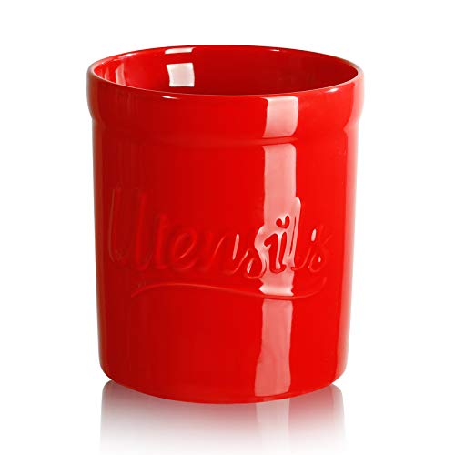  Sweese 811.104 Kitchen Utensil Holder, 7″ Large Porcelain Stable Utensil Caddy With Countertop Counter Utensil Organizer, Cooking Utensil Organizer Caddy For Farmhouse Kitchen Décor, Red