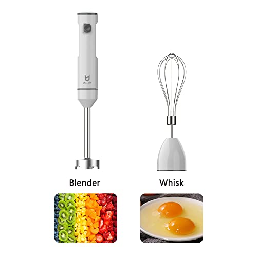  Cordless Hand Blender, UTALENT Variable Speed Immersion Blender Handheld Rechargeable, With Fast Charger, Egg Whisk, For Smoothies, Milkshakes, Hummus And Soups – White