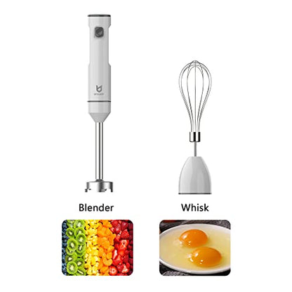 Cordless Hand Blender, UTALENT Variable Speed Immersion Blender Handheld Rechargeable, With Fast Charger, Egg Whisk, For Smoothies, Milkshakes, Hummus And Soups – White