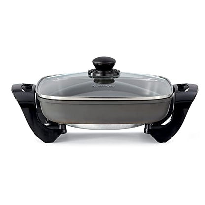  Non-Stick Electric Skillet With Tempered Glass Lid, Black And Grey, Deep-Dish Frying Pan, 12" X 12" Cooking Surface, Vented Lid, One-Pot Cooking, Grill, Saute, Stir-Fry, Stew