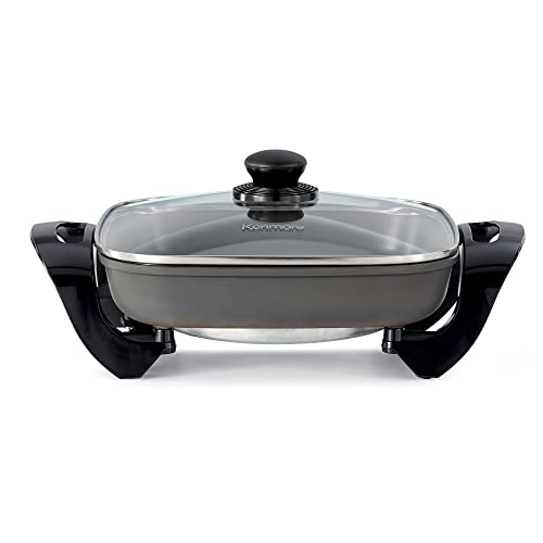  Non-Stick Electric Skillet With Tempered Glass Lid, Black And Grey, Deep-Dish Frying Pan, 12" X 12" Cooking Surface, Vented Lid, One-Pot Cooking, Grill, Saute, Stir-Fry, Stew