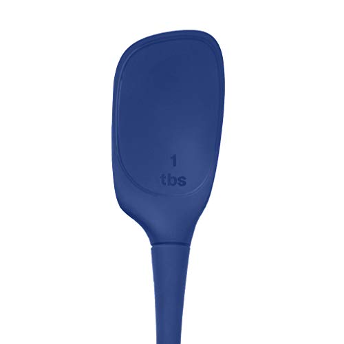  Flex-Core All Silicone Spoon With Angled Head & Measuring Marking Perfect For Cooking & Baking, Heat-Resistant & BPA-Free, Dishwasher-Safe, Deep Indigo