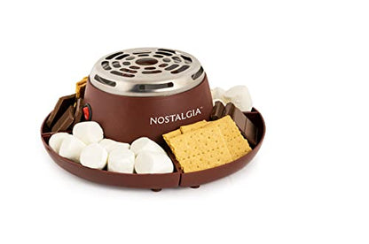  MyMini Electric S'mores Maker, Tabletop Indoor Machine With 4 Compartment Trays For Graham Crackers, Chocolate, Marshmallows, 2 Forks, Brown