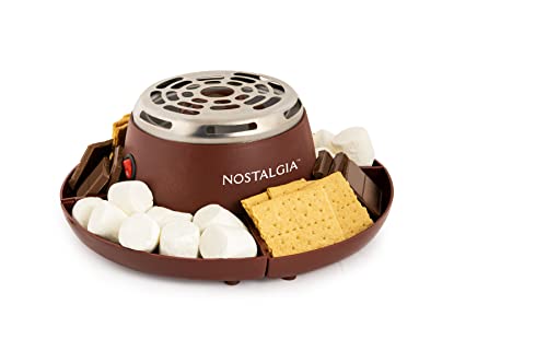 MyMini Electric S'mores Maker, Tabletop Indoor Machine With 4 Compartment Trays For Graham Crackers, Chocolate, Marshmallows, 2 Forks, Brown
