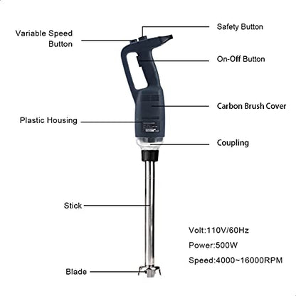  Commercial Immersion Hand Blender 12 Inch Heavy Duty Variable Speed Handheld Blenders With Detachable Shaft Industrial 500W Power For Kitchen Home Use